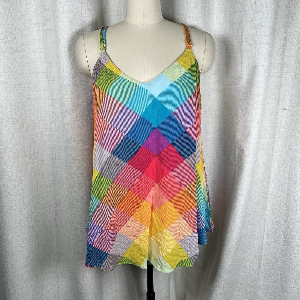 NEW! Torrid Tank Top Rainbow Plaid Spaghetti Strap Adjustable Straps 0 Large